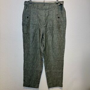 Athleta Voyager Cropped 100% Linen Pants Heather Green Size 8